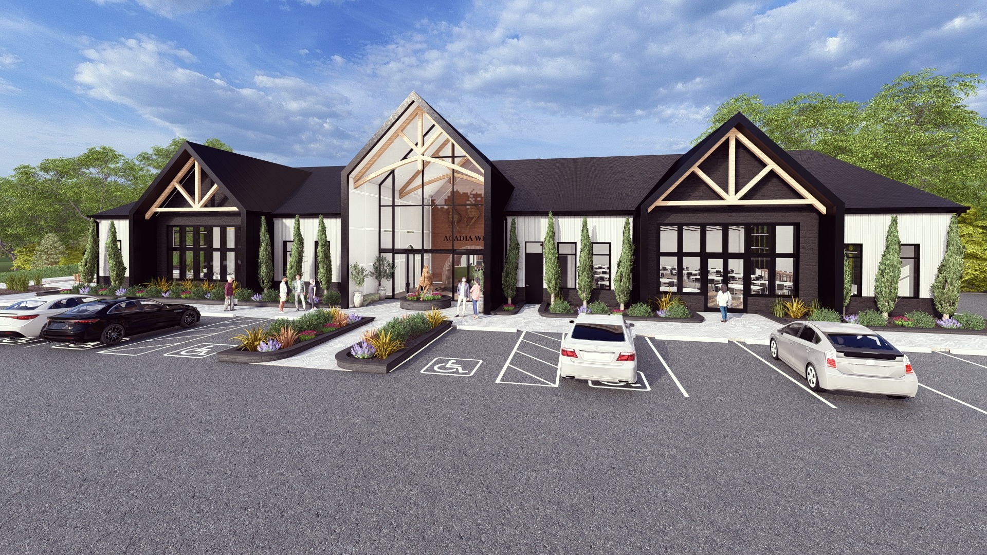 Architectural rendering of the future Acadia winery and surrounding grounds